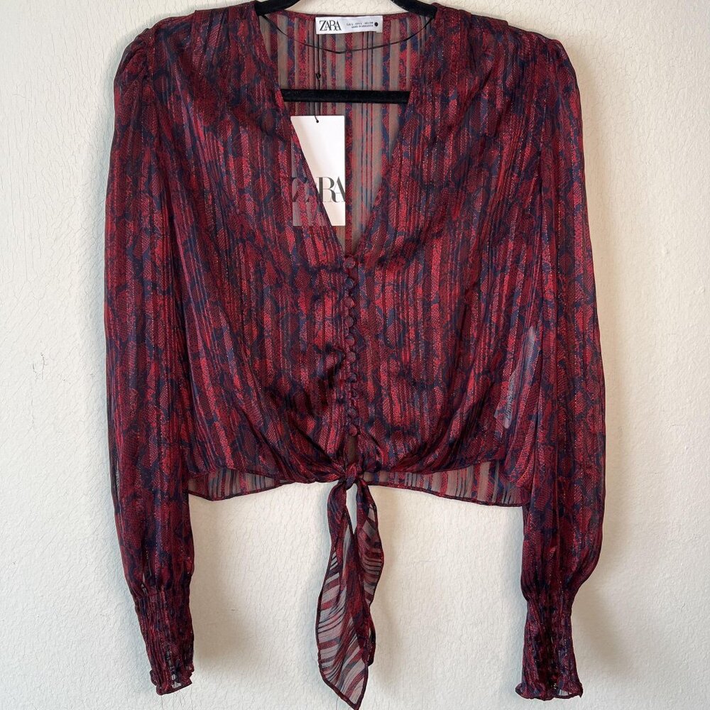 Zara Snake skin animal print Tie knot Front Blouse